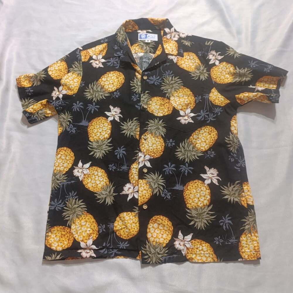 RJC Hawaiian Shirt Size M Black Pineapple Aloha Button Down